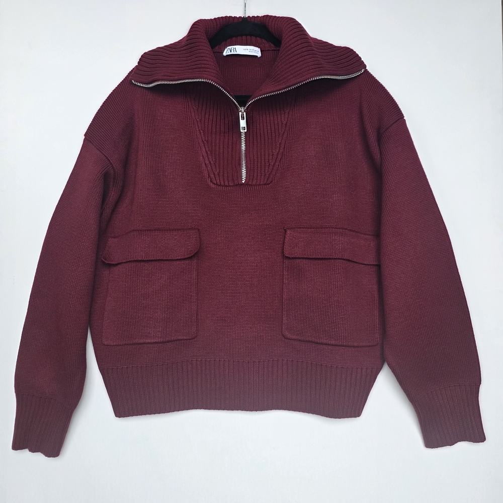 Zara Women's Burgundy Cowl Neck Sweater